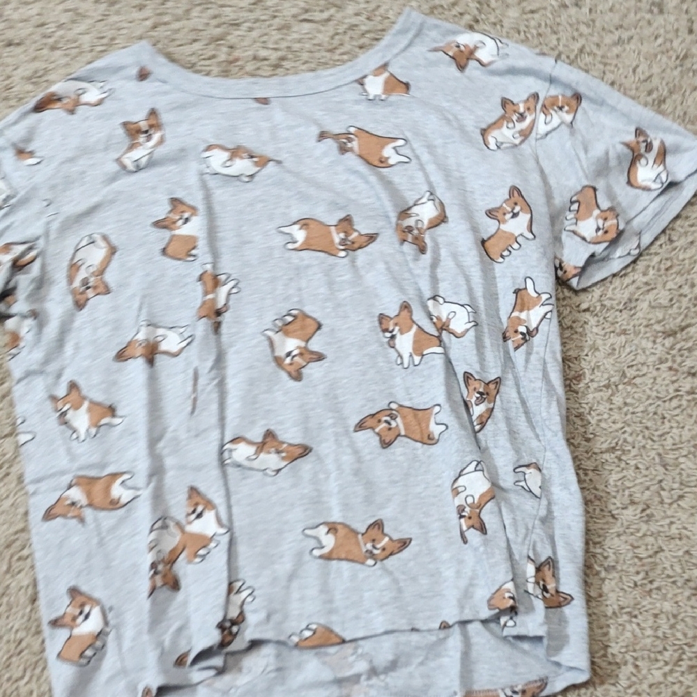 Gray Corgi Print T-Shirt